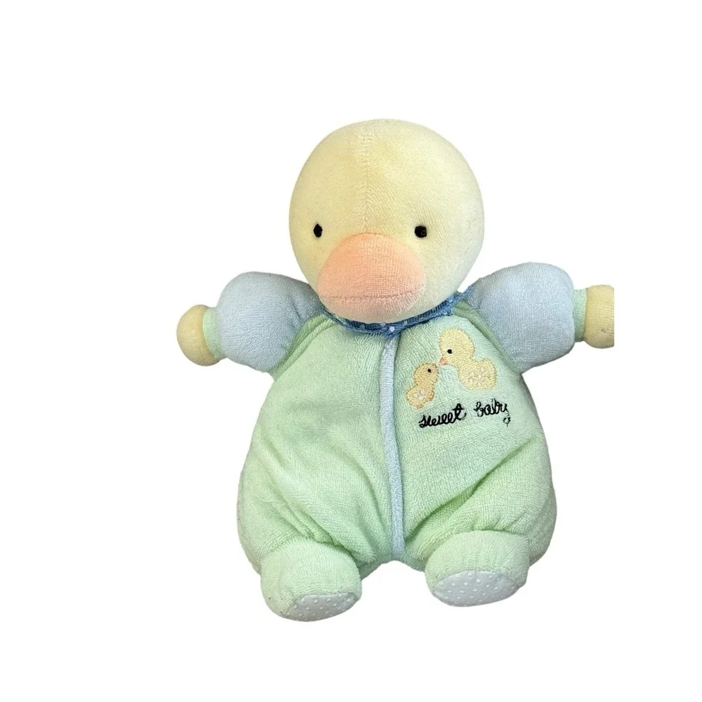Carters Prestige Toy‎ Terry Cloth Color Block Plush Duck Sweet Baby Rattle 76116